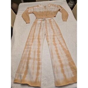 WILDFOX Women Cropped SweatShirt Tie Dye Orange Wide Leg Sweatpants  Size Medium
